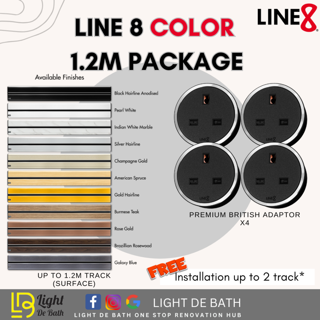 LINE 8 POWER TRACK SYSTEM 1.2m Colour Packages + 4 adaptors (Inclusive ...