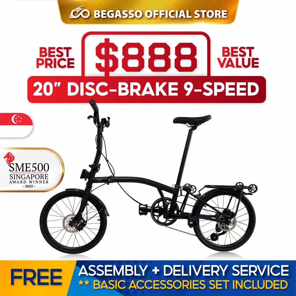 OFFICAL STORE BEGASSO 20 Inch Disc Brake 9 Speed Lightweight Trifold Folding Bike G Line Like Shopee Singapore