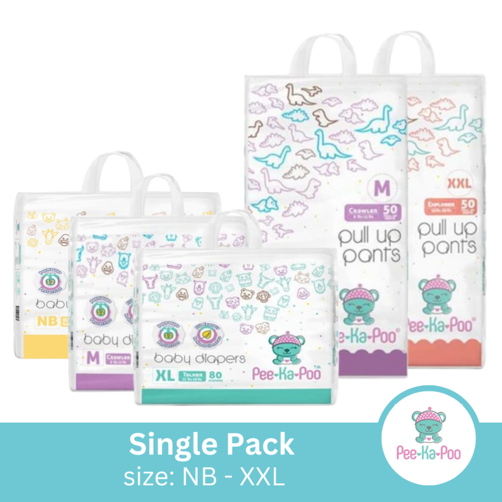 diaper pee Pee-Ka-Poo Single Pack Diaper Newborn to XXL [Taped (80pcs)/Pull-Up Pants  (50pcs)] | Shopee Singapore