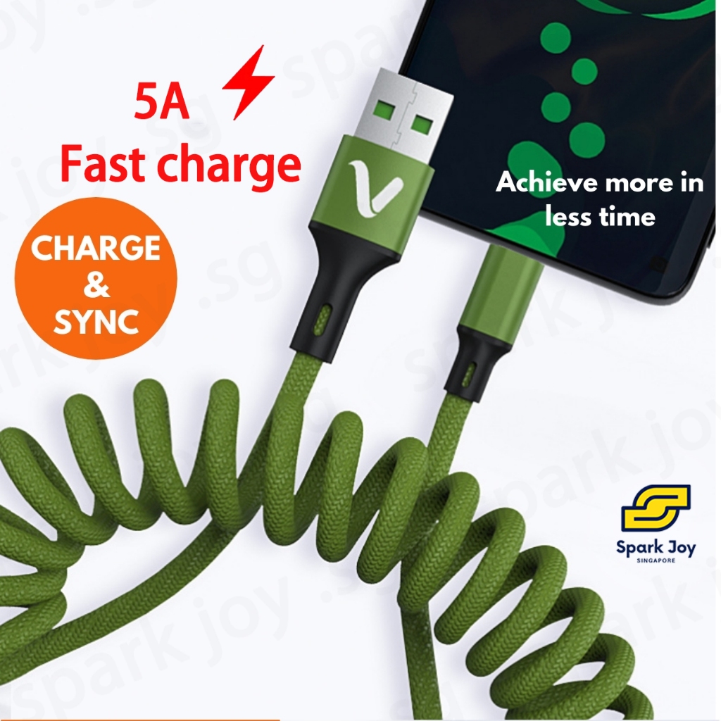 【SG】 5A 1.5M Nylon Spring Coiled Charging Cable With Light-N Micro USB ...