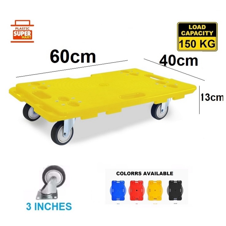 Product image Flat Hand Platform Trolley Heavy Duty Wheel Stackable Extendable Joinable Cart Dolly Trollies Furniture Foldable 150KG YELLOW