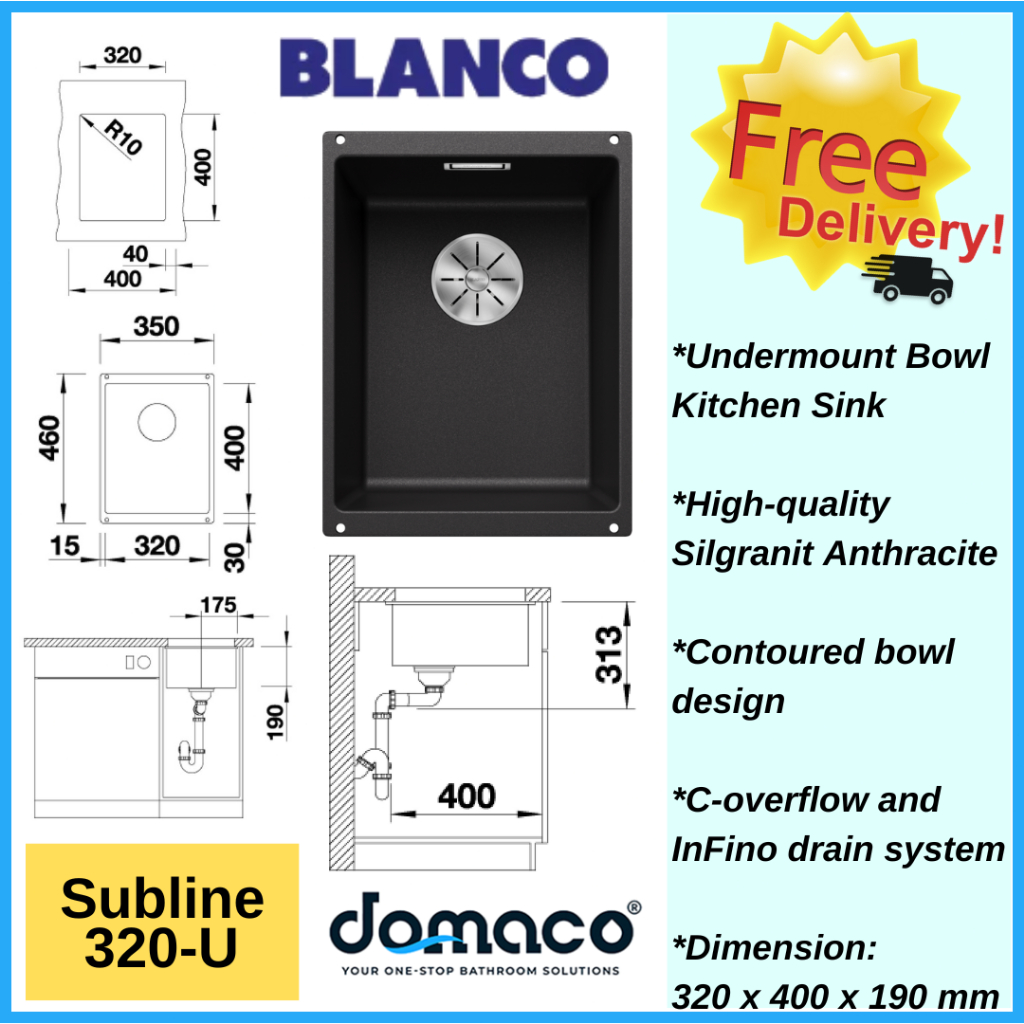 Blanco Subline 320-U Undermount Sink Silgranit Black | Shopee Singapore
