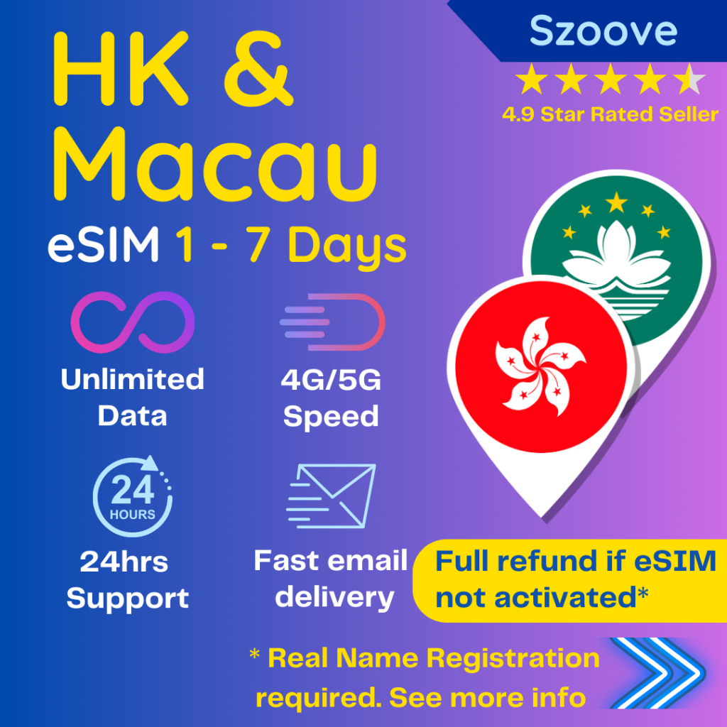 HongKong & Macau eSIM | 1 to 7 Days | Unlimited Data | Instant email ...