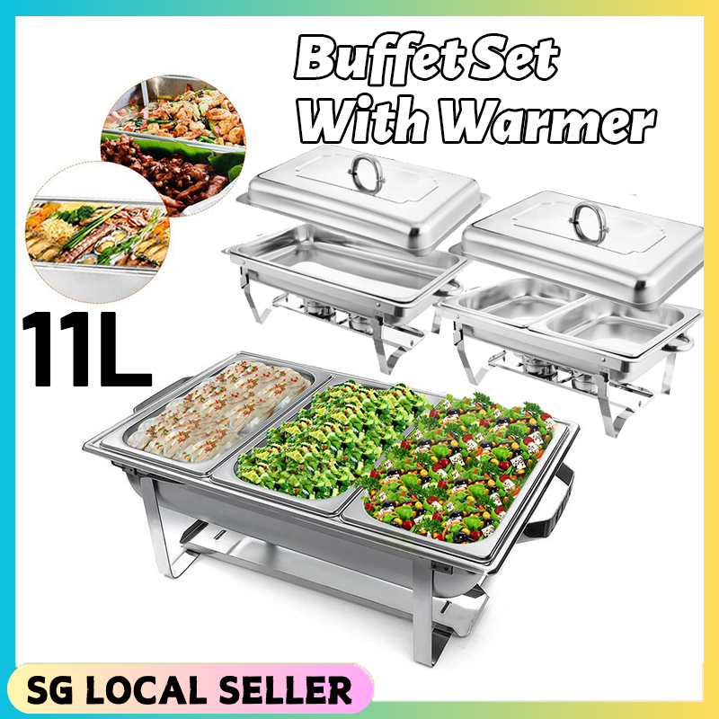 SG READY STOCK 1/2/3 Plates 11L Buffet Set With Warmer Stainless Steel ...