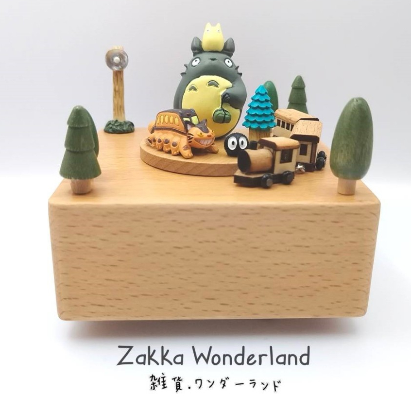 TOTORO & CAT BUS* Premium Wooden Music Box with Moving Train