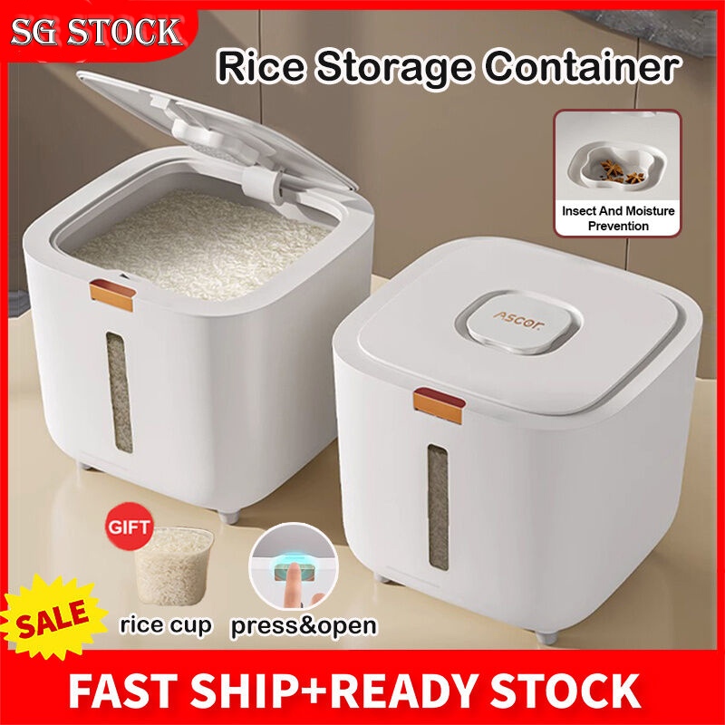 SG Ready Stock Rice Container 5Kg 10Kg Kitchen Nano Bucket Cylinder ...