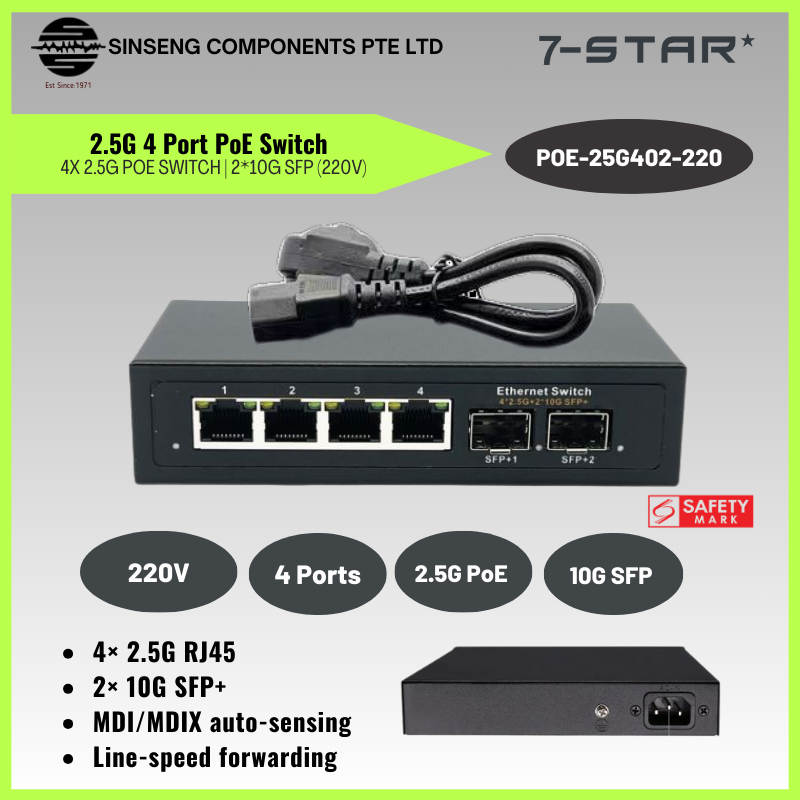 7-STAR* 65W Full 2.5G 4 Port PoE Switch with 4x 2.5G PoE Switch with 2 ...