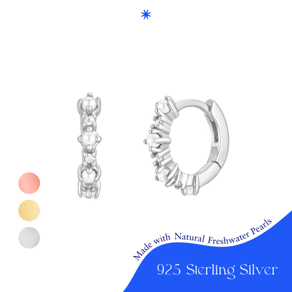 925 Sterling Silver Freshwater selling Pearl Cubic Zirconia Hoop Earrings