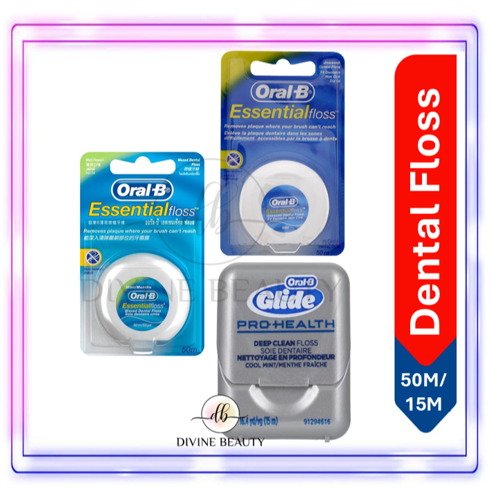 Oral B Essential Dental Floss 50M | Waxed | Unwaxed Essential Oral Care ...
