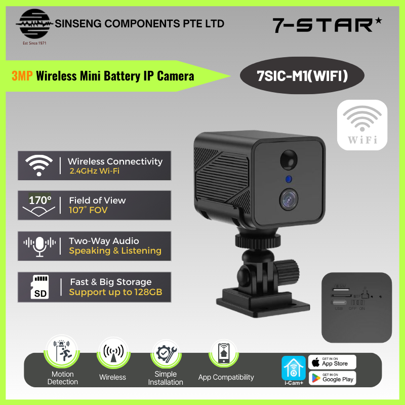 7-STAR* 7SIC-M1 3MP WIFI Smart Mini IP Camera 2000mAh Battery Wireless ...