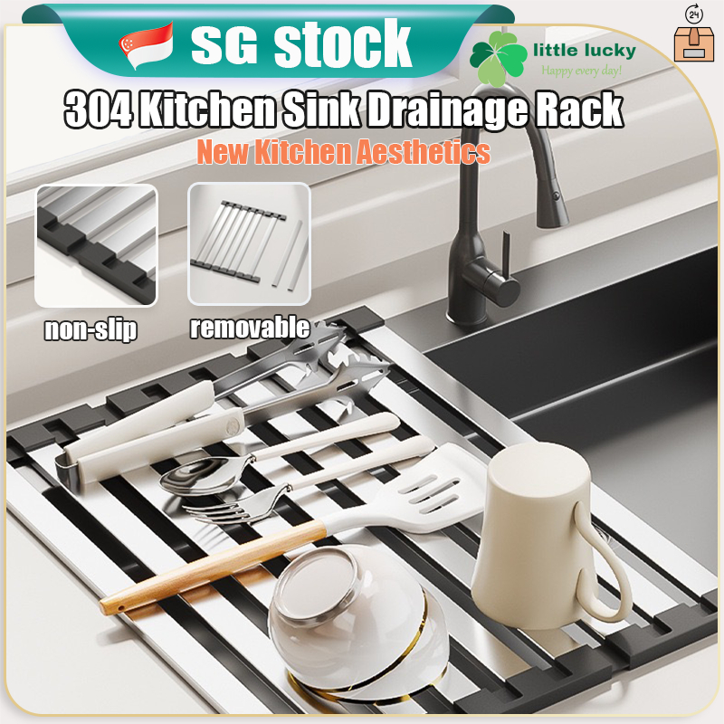 SG STOCK 304 Stainless Steel Kitchen Sink Drain Rack Foldable ...