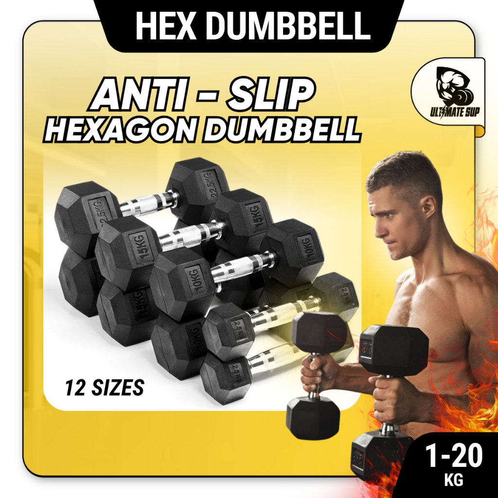 UltimateSup Hex Dumbbell Rubber Coated With Comfortable Grip Dumbbell Bar 1 20kg Gym Dumbbell Shopee Singapore