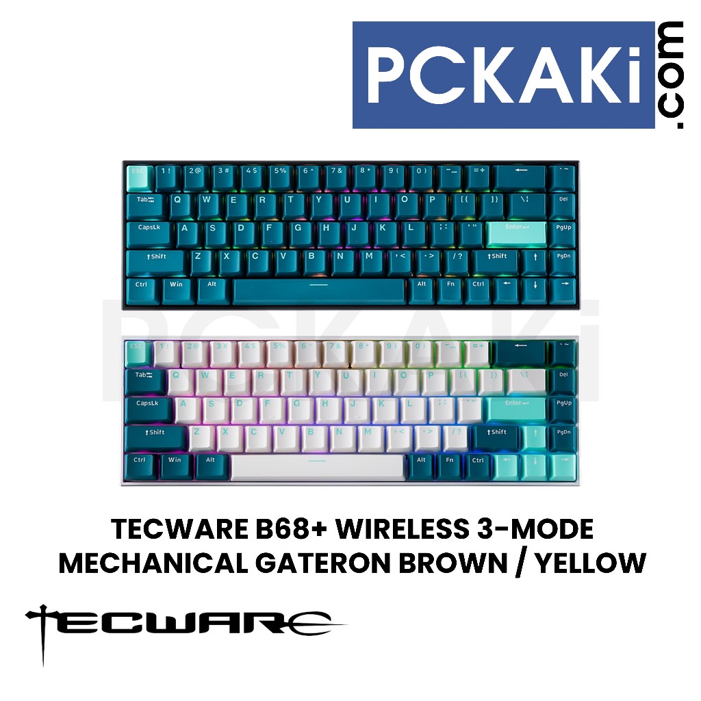 TECWARE B68+ WIRELESS 3 MODE MECHNICAL GATERON BROWN / YELLOW SWITCHES ...