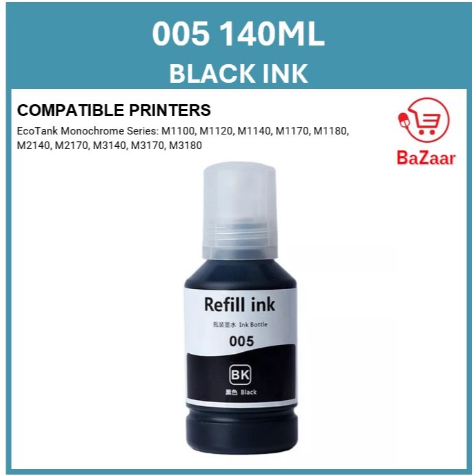 Compatible Epson 005 140ML Black Pigment Ink Bottle Refill for EcoTank ...