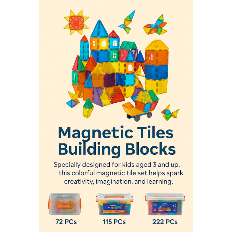 STEM Magnetic Building Blocks Tiles Toy with Strong Magnets 71/115/222 ...