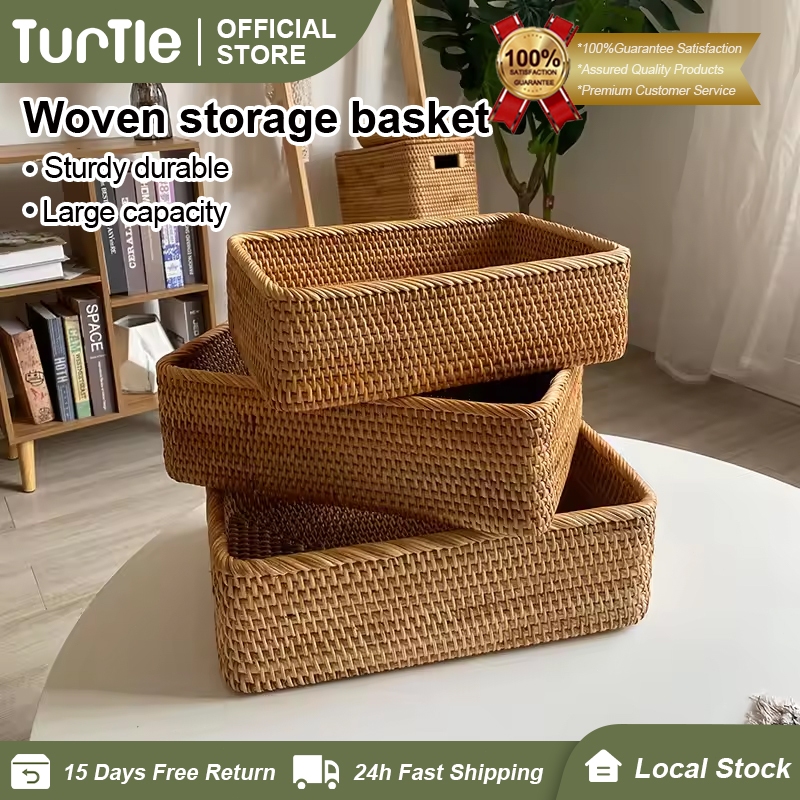 TURTLE High Quality Handwoven Rattan Basket Storage Box Cosmetic ...