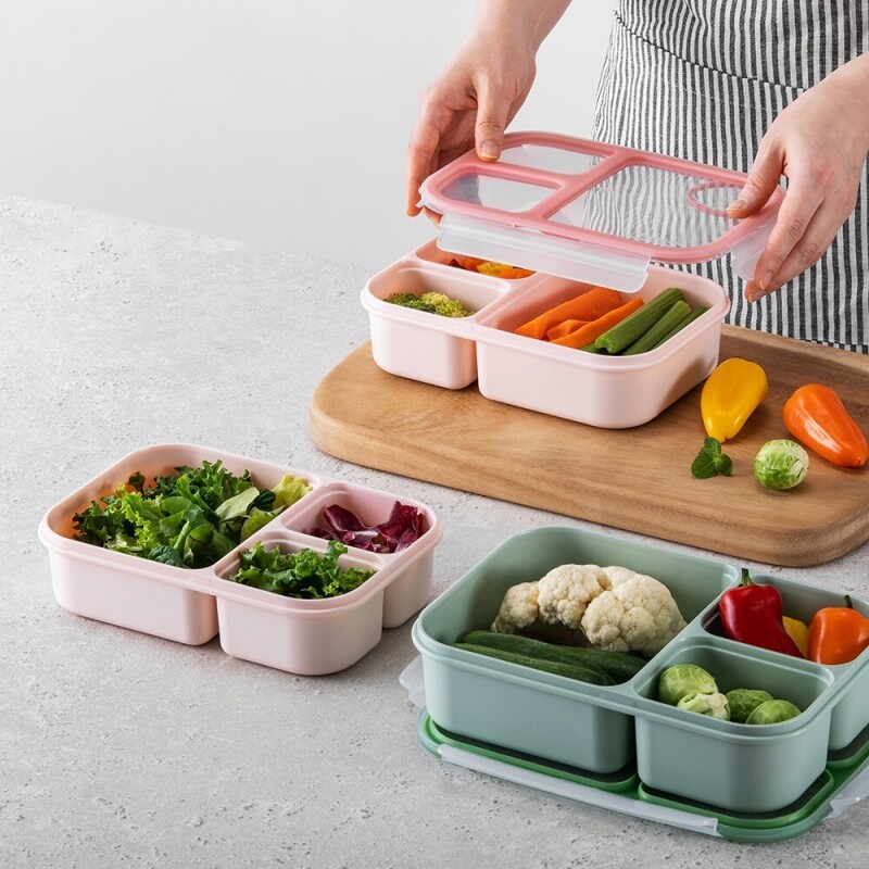 LocknLock Easy Essentials On-the-Go Square Lunch Box – 3 Dividers, 50 Oz, Clear