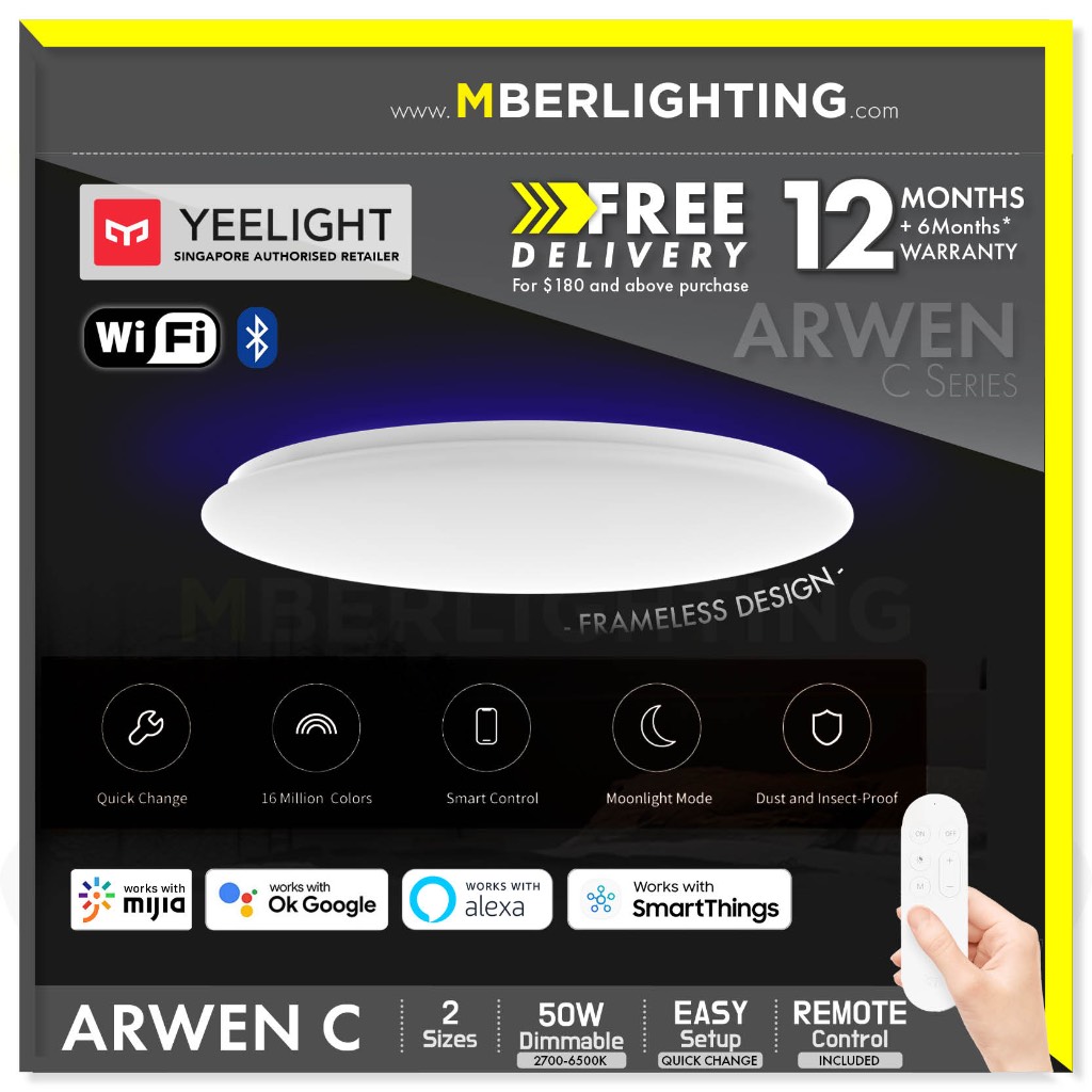 Yeelight Arwen C (450C/550C, Frameless) Ceiling Light 50W with Ambient ...