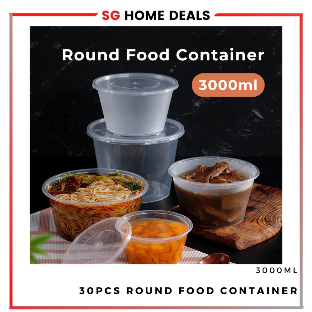 [SG STOCKS] R-3000ML Disposable Round Food Container 30 Pcs/ Fast Food ...