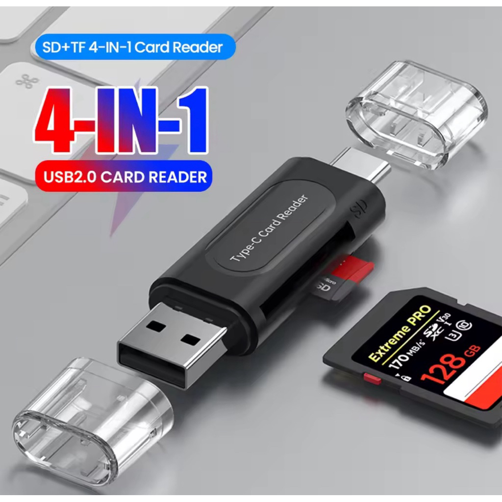 4-in-1 Multifunction USB TYPE-C Card Reader External Storage Black Mini ...
