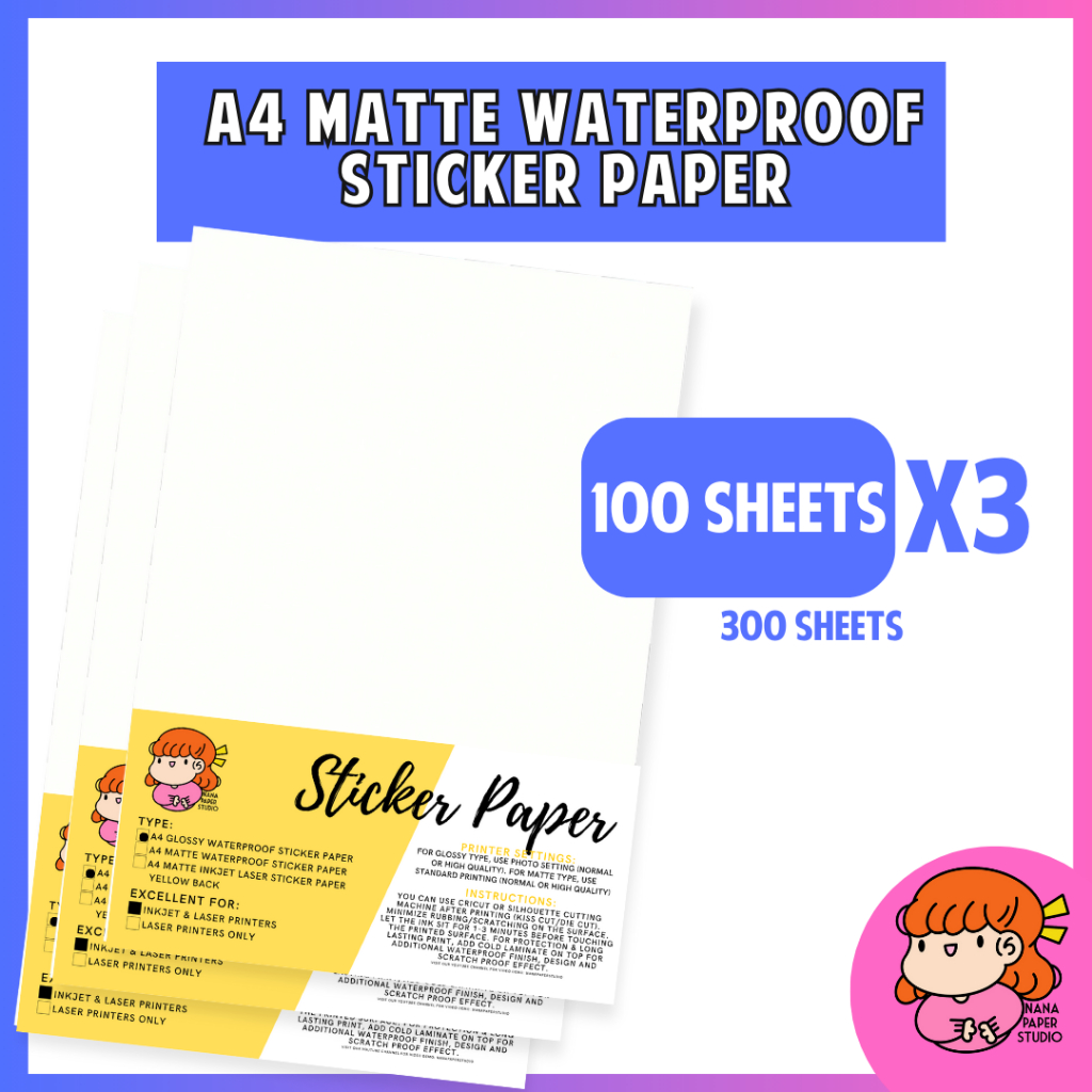 🇸🇬 A4 Matte Waterproof Sticker Paper 300 sheets - Inkjet Compatible ...