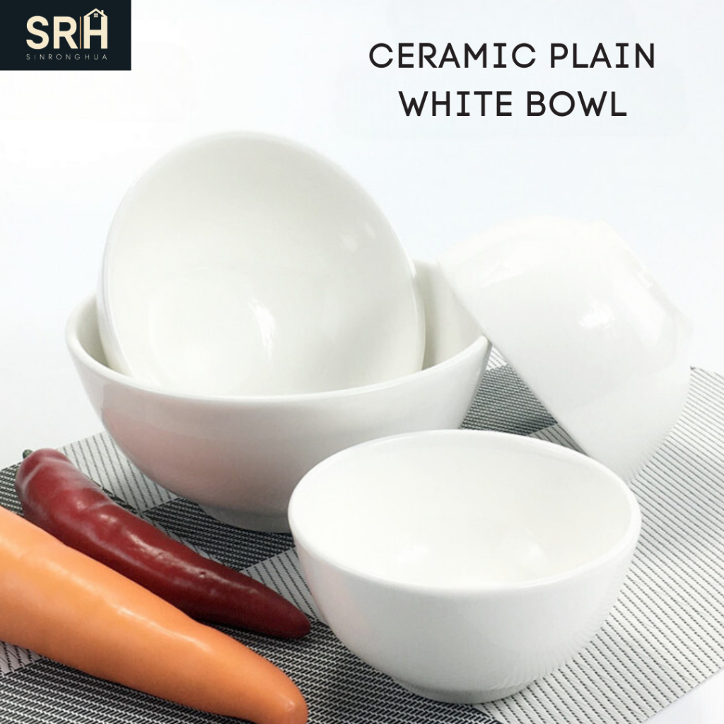 [SG SELLER] Ceramic Plain White Deep Bowl Soup Rice Bowl 4.5