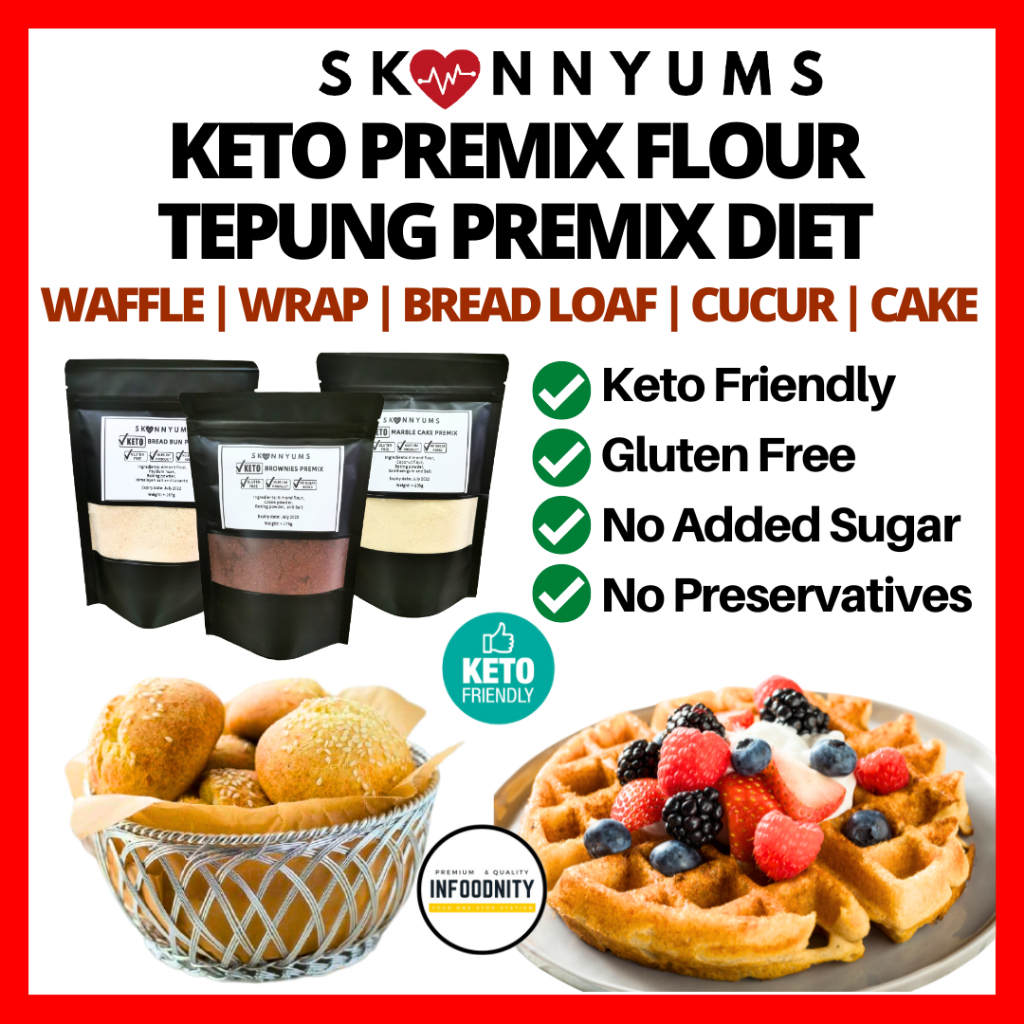 SKINNYUMS Keto Premix Flour Bread Bun Almond Chocolate Cake Wrap Cucur ...