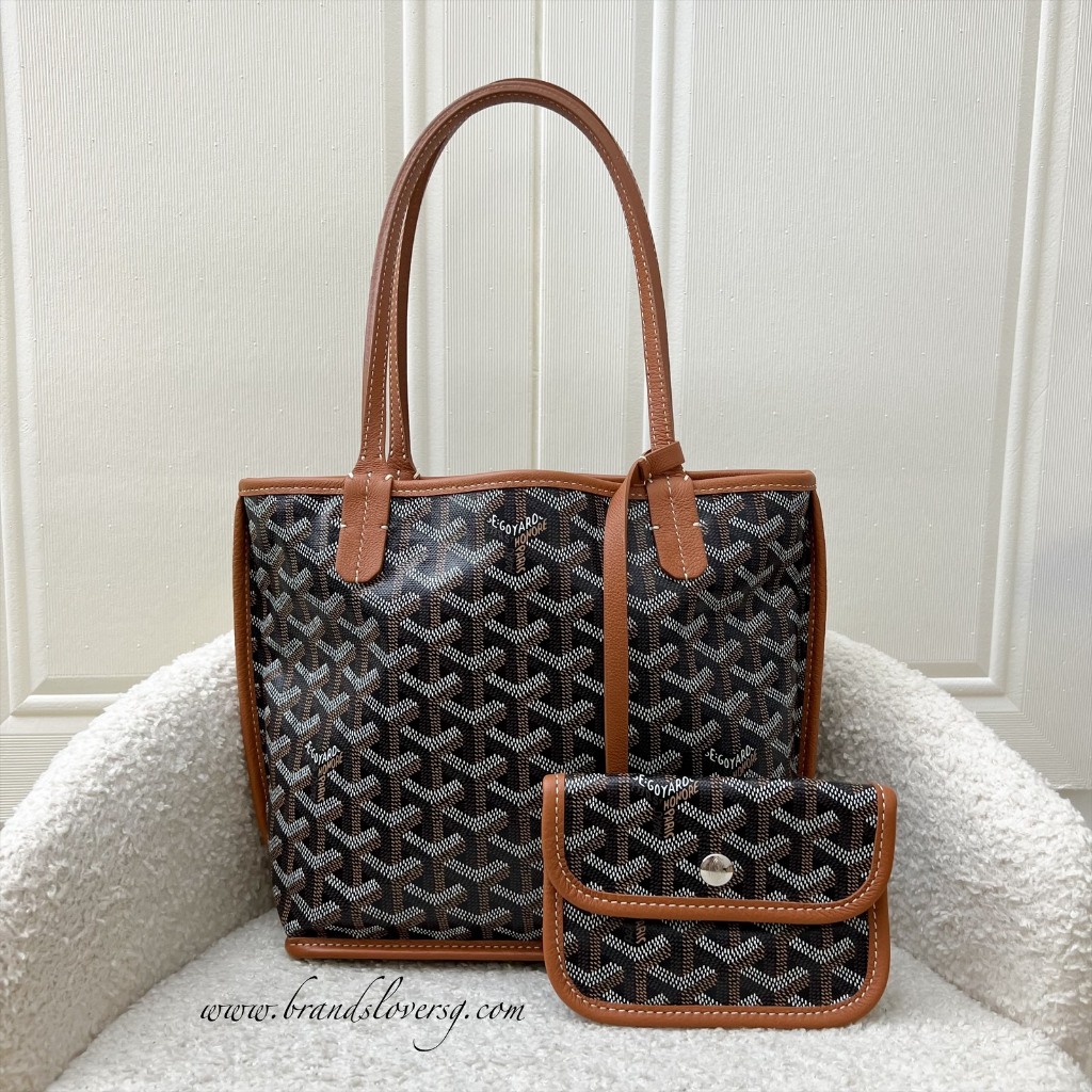 Pre loved Goyard Mini Anjou in Black Goyardine Canvas with Camel Trim Shopee Singapore