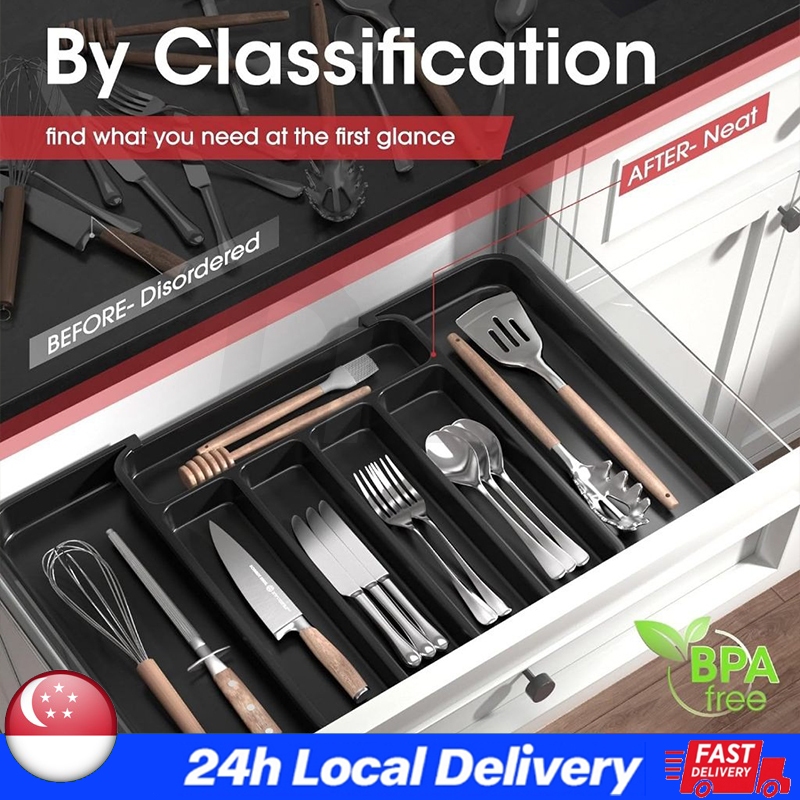 🏠💥Retractable Cutlery Organiser Cutlery Holder Expandable Utensil Tray ...