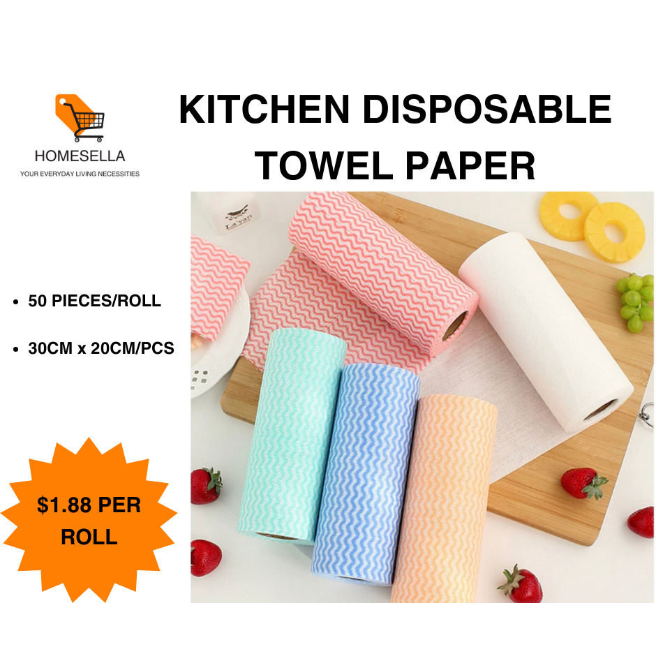 [Homesella] Disposable Kitchen Towel Paper Roll/Packet 50 pcs Reusable  Cleaning Cloth Wet/Dry use Dish Rag Thick