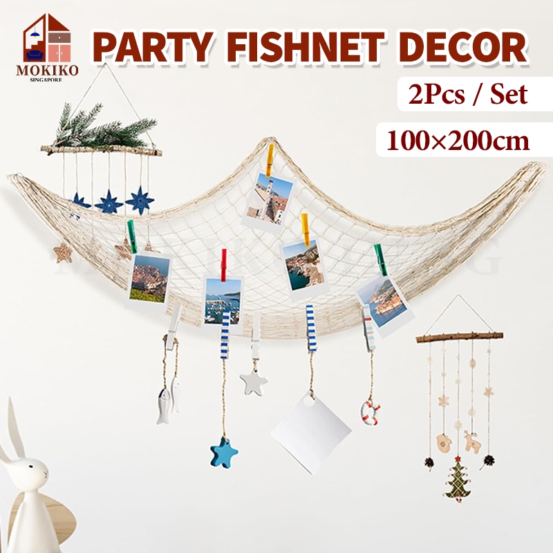 decorative fishing net singapore 80x40'' w/Shells, Clips, Hanging Photo Display Net SGFish Net Decoration Sea Mermaid