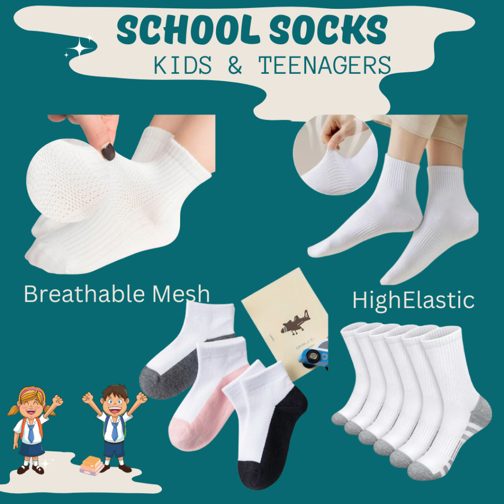 [SG STOCKS] 5 Pairs School Socks for Children, Teenager Socks Boy Socks ...