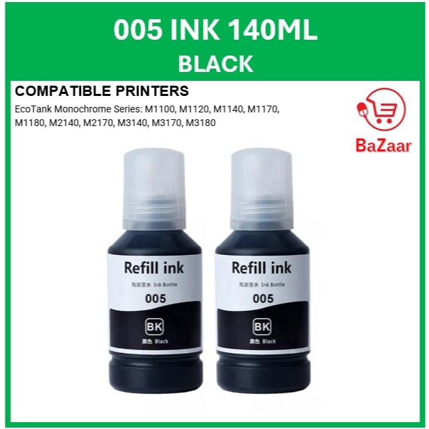Compatible Epson 005 140ML Black Pigment Ink Bottle Refill for EcoTank ...