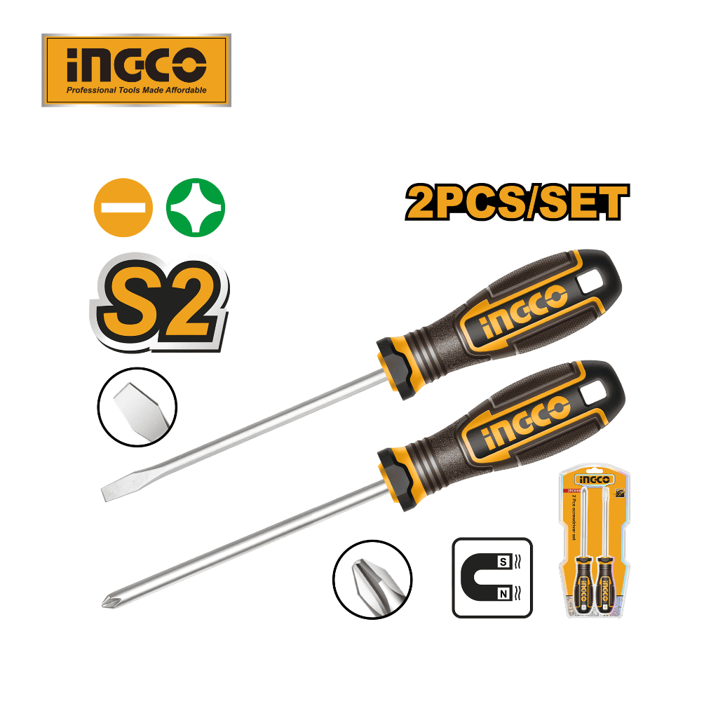 INGCO 2 Pcs screwdriver set With strong magnetic HKSDS0228 | Shopee ...