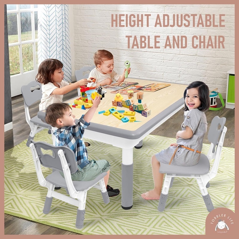Height Adjustable Kids Table And 2 Chair Set - Toddler Lightweight ...