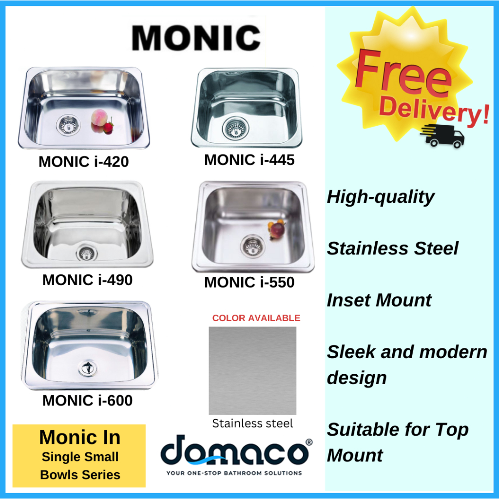 Monic i-420/445/490/550/600 Single Bowl Inset Mount Sink Stainless ...