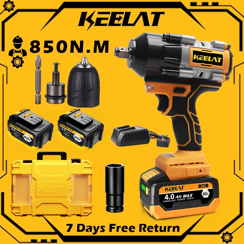 850Nm Cordless Impact Wrench 1/2" - 640FT-lbs Brushless Impact Gun With 2 Batteries & Socket Set