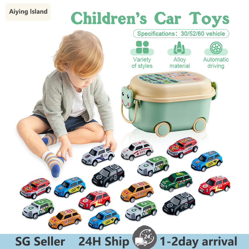 【SG】60 Pcs Alloy Car Kids Racing Toys Car with Storage Box Pull-back ...