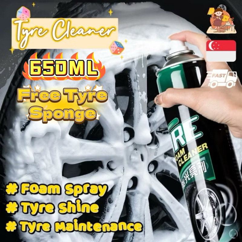 [SG] 650ML Tyre Shine Tyre Cleaner Tyre Foam Spray Rim Cleaner Car Wash ...