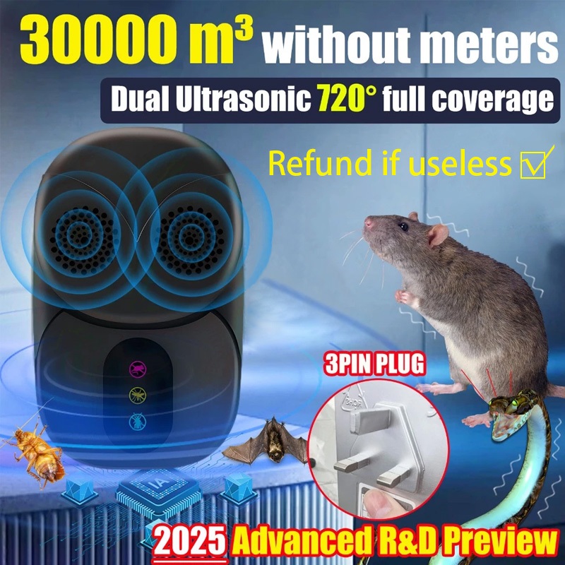 【Buy 2 Get 1 Free】Ultrasonic rat repellent 360°full 100% ultrasonic ...