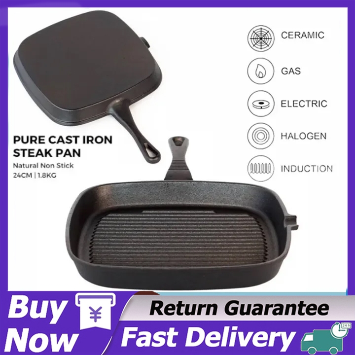 【Ready Stock】Square Cast Iron Grill Pan Stove Top Grill Pan Perfect for ...