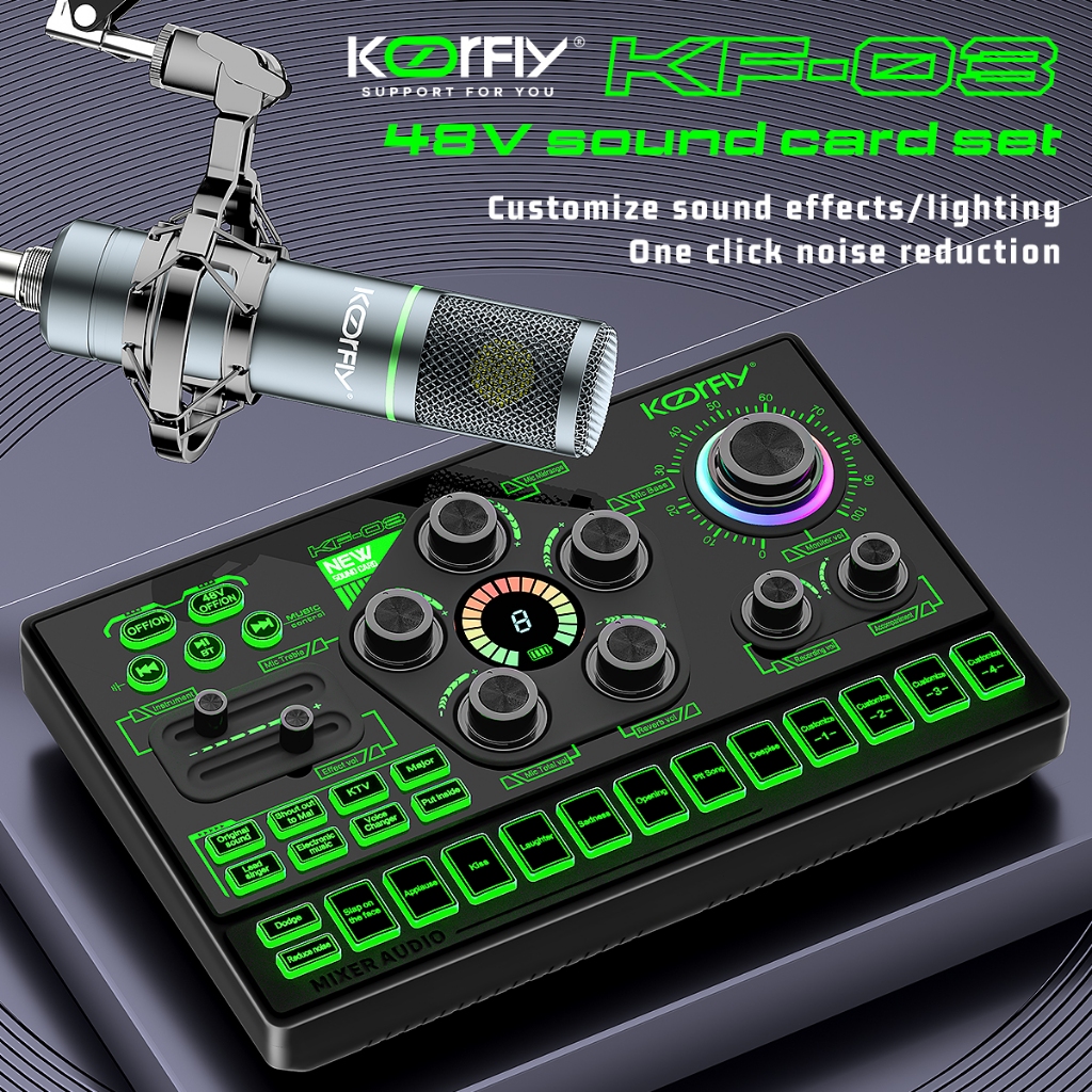 KOORFLY KF03 Live Sound Card Audio Intereface With 48V Power Voice ...