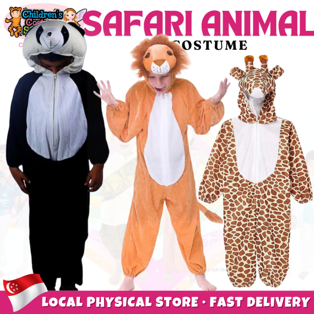 Safari Animal Onesie Costume Kids Lion Giraffe Panda Elephant for - Main Image