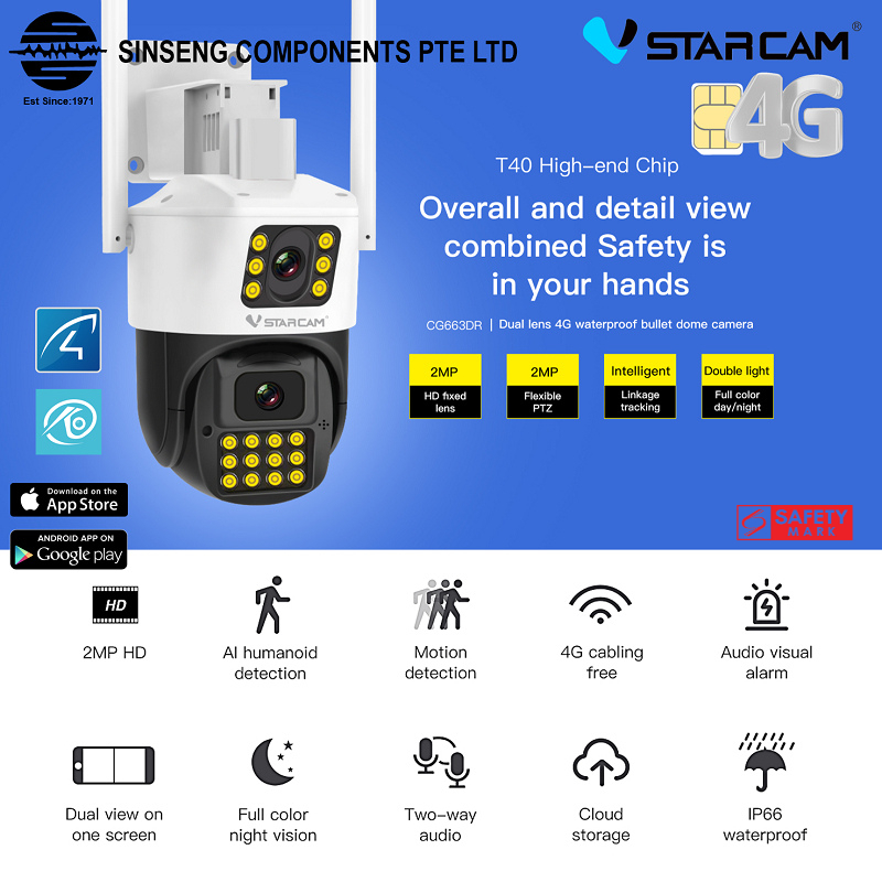 VStarcam 4G Sim Card Dual-Lens IP66 Waterproof 2MP CCTV IP Camera (APP ...