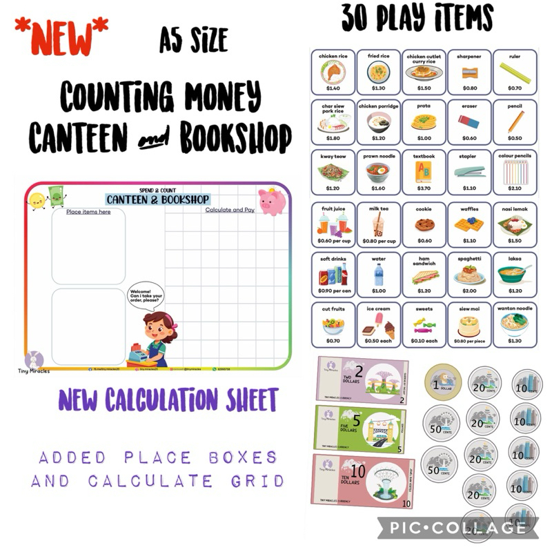 Play Pretend Canteen and Bookshop Set (Count Money/Math/Early Learning ...