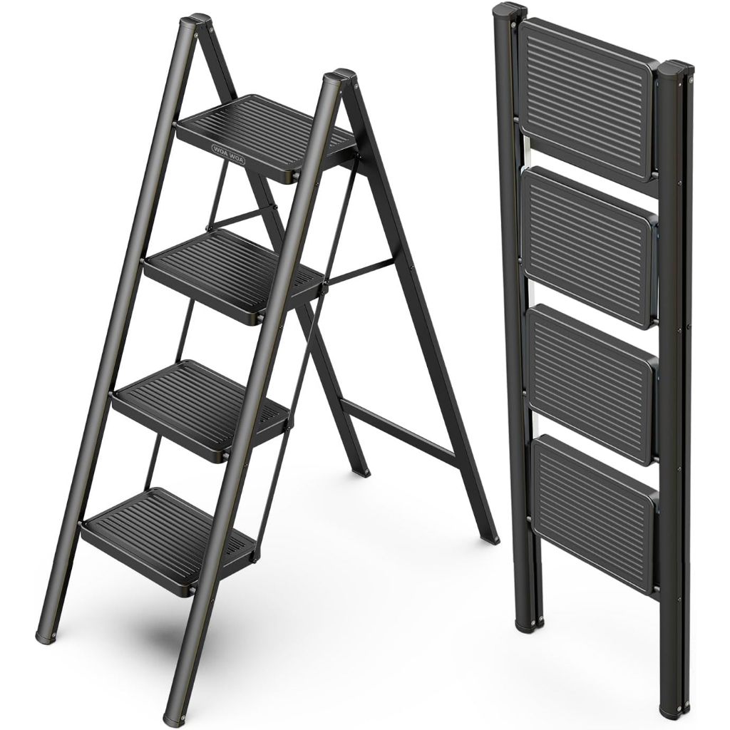 2/3/4/5 Steps Wide Pedal Steel Ladder Foldable Step Ladder Space Saving ...