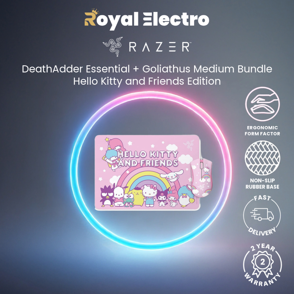 Razer DeathAdder Essential + Goliathus Mouse Mat Bundle - Hello Kitty ...