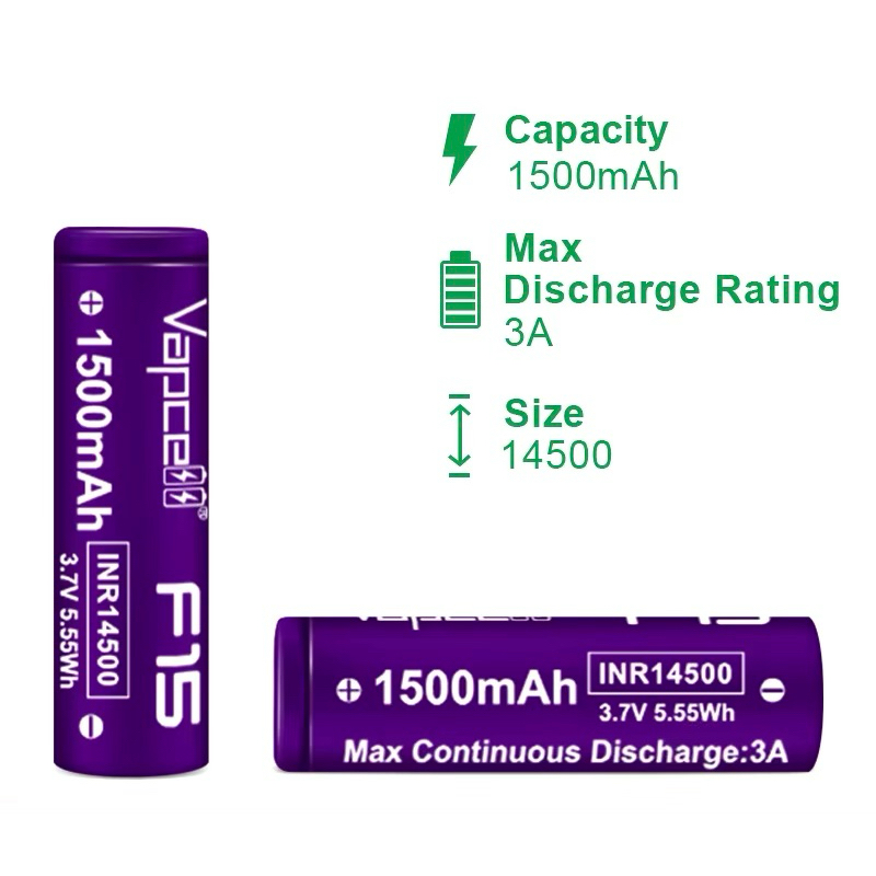 Vapcell F15 14500 1500mah 3A 3.7V Li-ion Rechargeable battery | Shopee ...