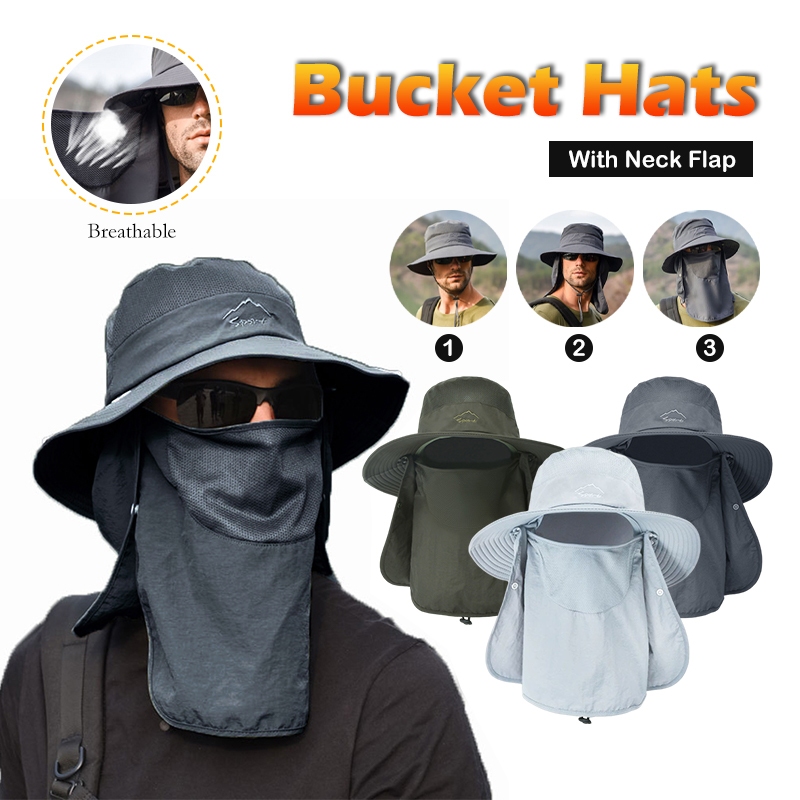 太阳帽 Outdoor Sun hat Waterproof Fishing Hat Neck Flap UPF50+ Full Face ...