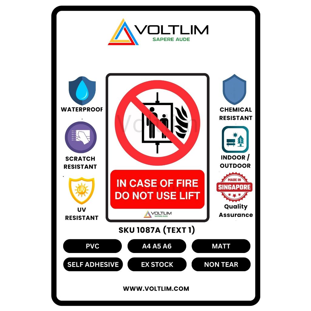In Case Of Fire Do Not Use Lift Prohibition Symbol Stop Sign Label ...